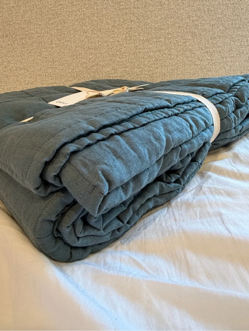 Quince Lightweight European Linen Box Quilt King/Cal King Ocean